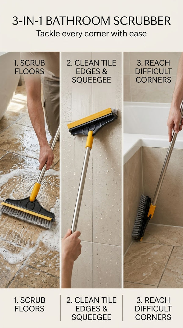 Bathroom Cleaning Brush with Wiper Tiles Cleaning Brush Floor Scrub Bathroom Brush